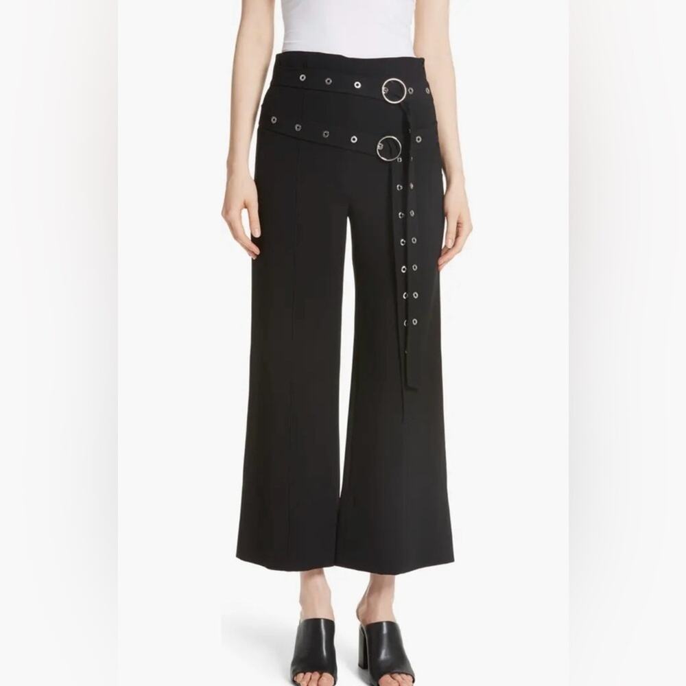 NWT Cinq a Sept Jessi Double Belt Wide Leg Crop Pants Black Size 6 $395 MSRP